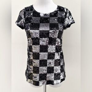 ALICE & OLIVIA || Checker Sequin Embellished Stretch Top. Sz. S
